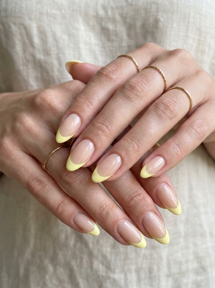 Lemon French Nails mit hellgelben French Tips